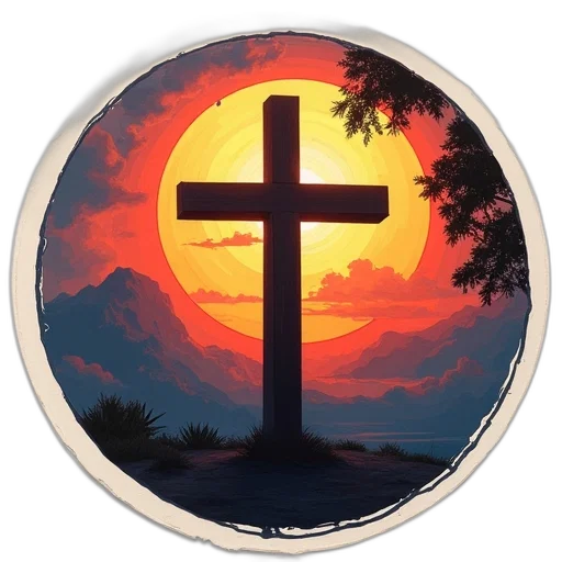 concept art, photorealistic, sunset, cross transparent PNG cut-out