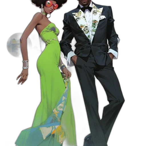 concept art, photorealistic, two, stylishly-dressed transparent PNG cut-out