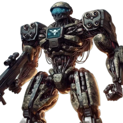 robot, weapon, concept art, 3d render transparent PNG cut-out