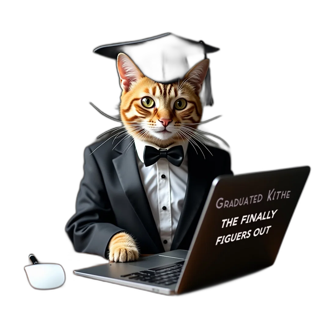staff, 3d render, cat, wearing transparent PNG cut-out