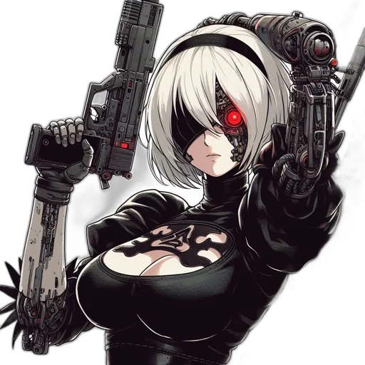 weapon, robot, cyberpunk, pixel art transparent PNG cut-out