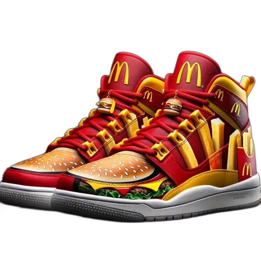 shoes, photorealistic, red, yellow transparent PNG cut-out