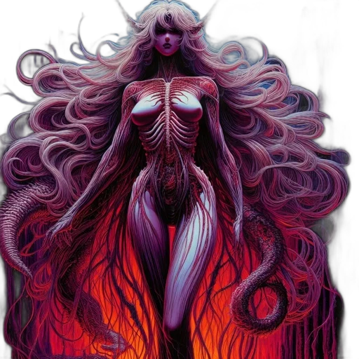 dress, hair, creature, comic book art transparent PNG cut-out