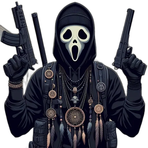 mask, jacket, weapon, staff transparent PNG cut-out