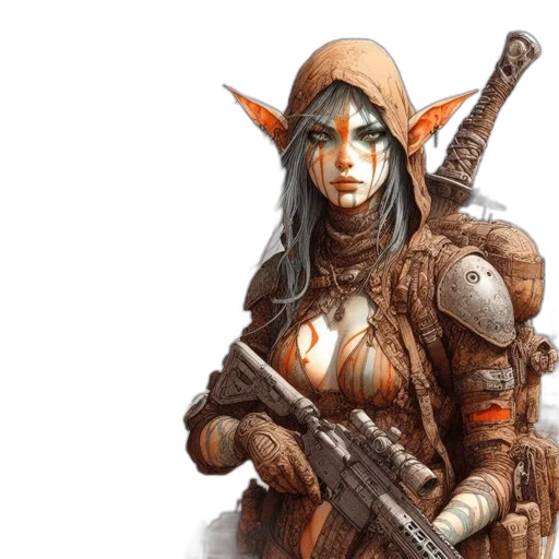 concept art, fantasy art, comic book art, cyberpunk transparent PNG cut-out