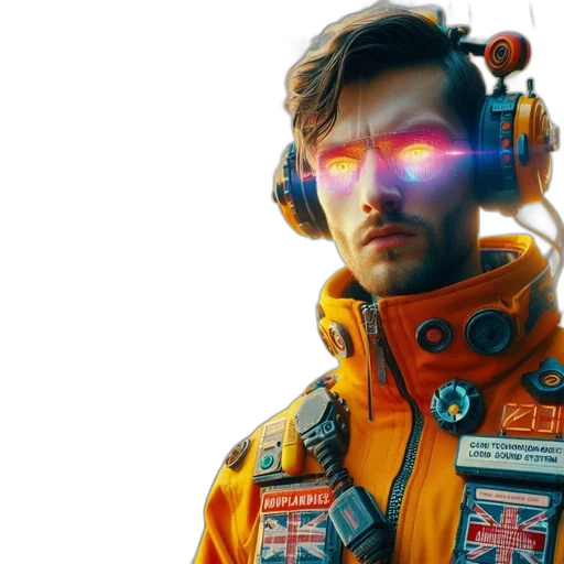 jacket, robot, face, cyberpunk transparent PNG cut-out