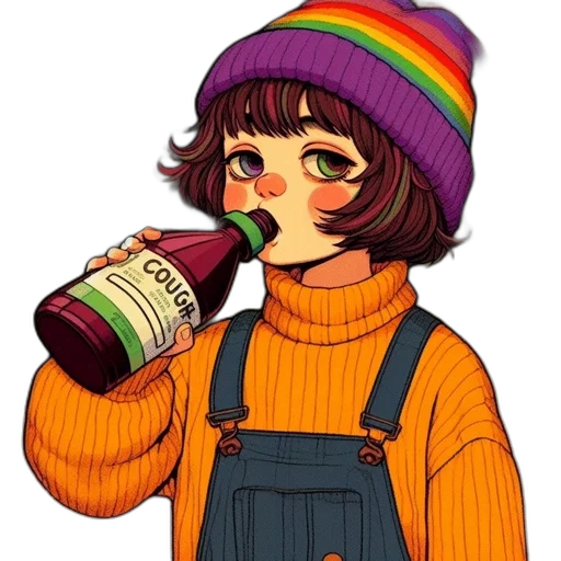 bottle, hat, jacket, pixel art transparent PNG cut-out