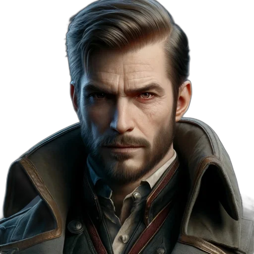 jacket, face, staff, concept art transparent PNG cut-out