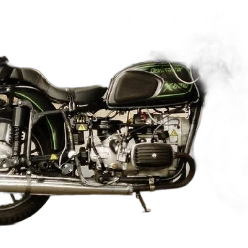 photorealistic, vintage, motorcycle, green transparent PNG cut-out