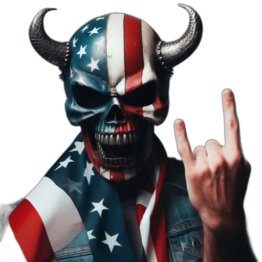 american, flag-adorned, skull, horns transparent PNG cut-out