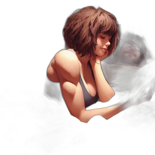 face, weapon, hair, concept art transparent PNG cut-out