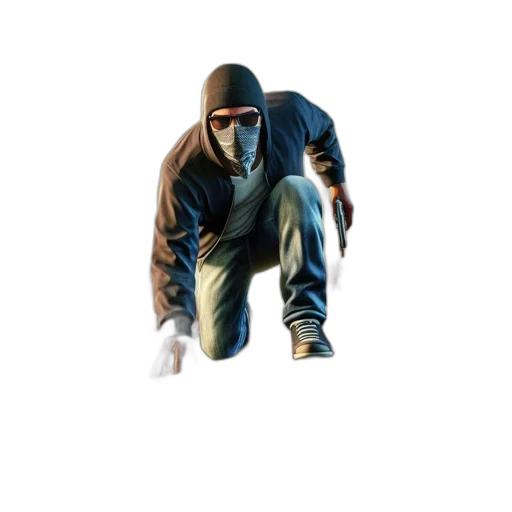 jacket, staff, weapon, mask transparent PNG cut-out