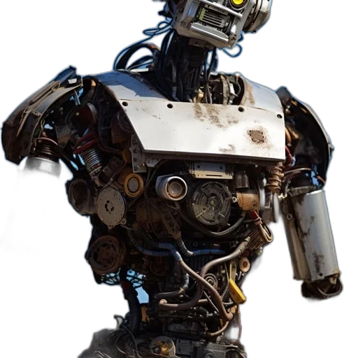 robot, staff, concept art, cyberpunk transparent PNG cut-out