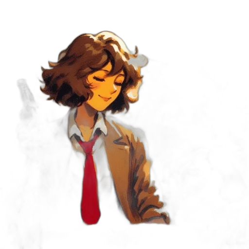 jacket, staff, face, hair transparent PNG cut-out