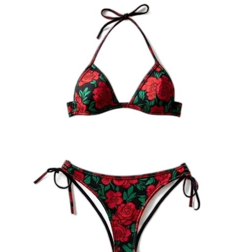red, bikini, floral, pattern transparent PNG cut-out