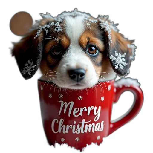 photorealistic, christmas, mug, dog transparent PNG cut-out