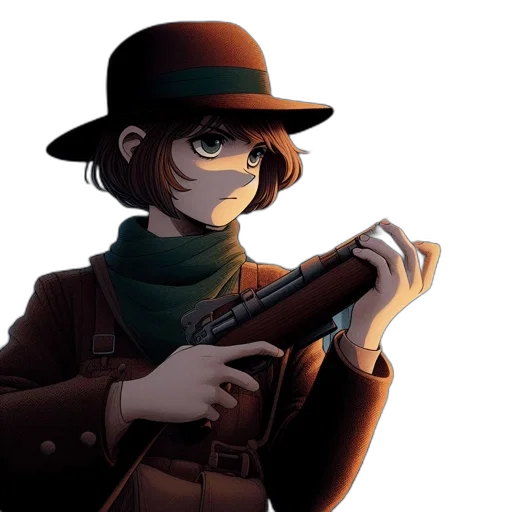 weapon, staff, hat, jacket transparent PNG cut-out