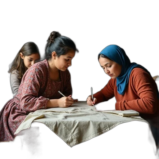 two, women, seated, table transparent PNG cut-out