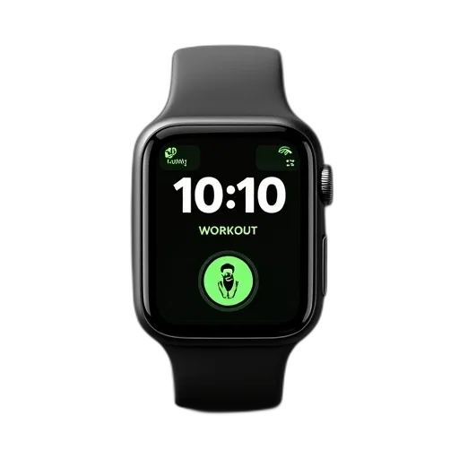 smartwatch, black, screen, displaying transparent PNG cut-out