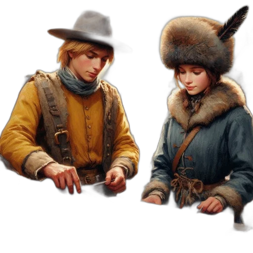 hat, jacket, staff, weapon transparent PNG cut-out