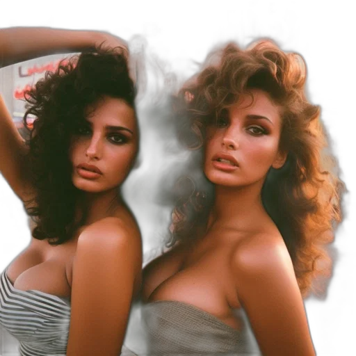 hair, photorealistic, vaporwave, two transparent PNG cut-out