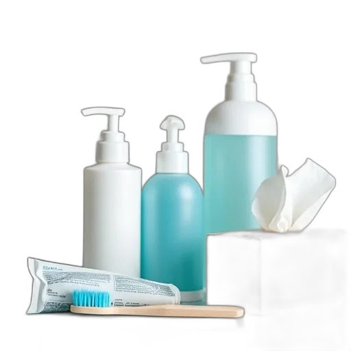 blue, collection, toiletries, displayed transparent PNG cut-out