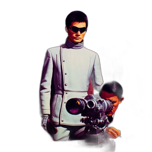 robot, jacket, staff, weapon transparent PNG cut-out