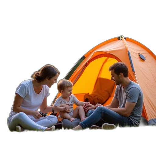 3d render, photorealistic, family, camping transparent PNG cut-out