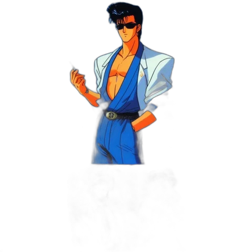 jacket, staff, pixel art, vaporwave transparent PNG cut-out