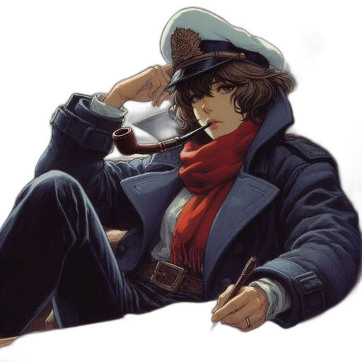 jacket, hat, face, staff transparent PNG cut-out