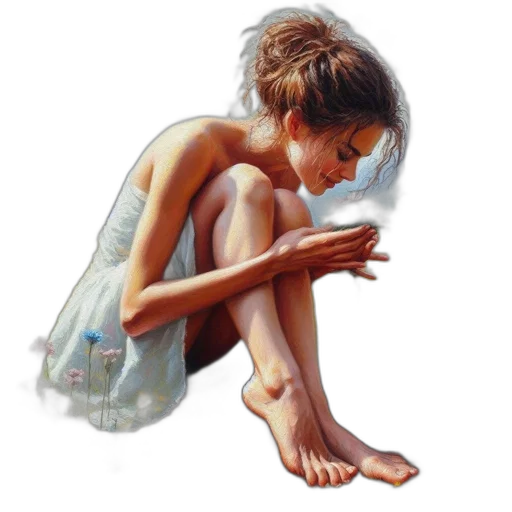 dress, shoes, jewelry, oil painting transparent PNG cut-out