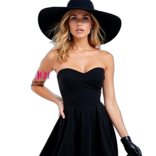 dress, hat, jewelry, dark transparent PNG cut-out