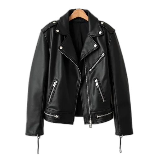 jacket, black, leather, displayed transparent PNG cut-out