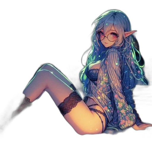 dress, hair, staff, creature transparent PNG cut-out