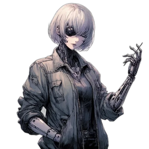 robot, jacket, weapon, staff transparent PNG cut-out