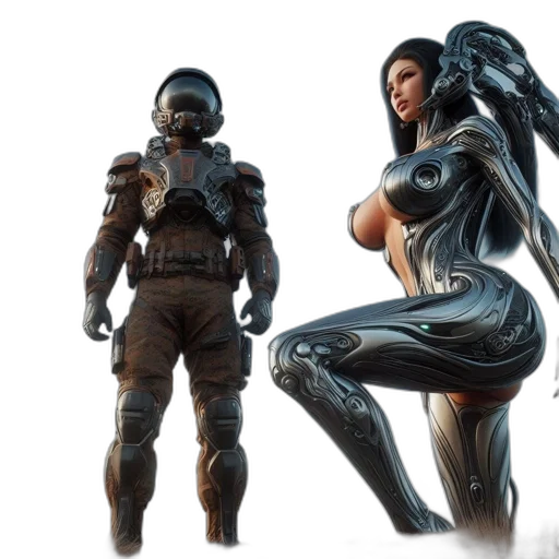 concept art, comic book art, 3d render, cyberpunk transparent PNG cut-out