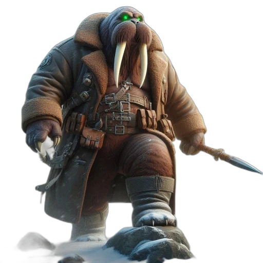 jacket, creature, weapon, staff transparent PNG cut-out
