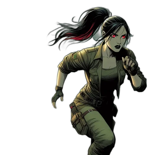 comic book art, concept art, green, female transparent PNG cut-out