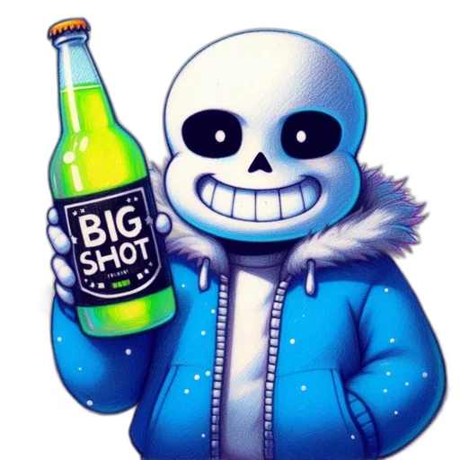 bottle, jacket, staff, creature transparent PNG cut-out