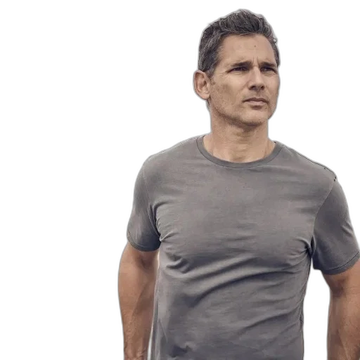 man, gray, t-shirt, stands transparent PNG cut-out