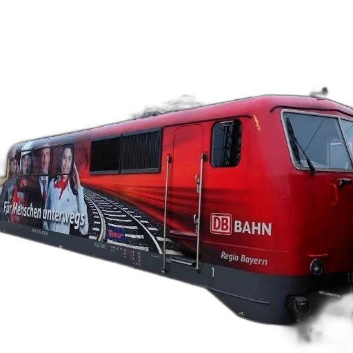 3d render, red, train, advertisement transparent PNG cut-out