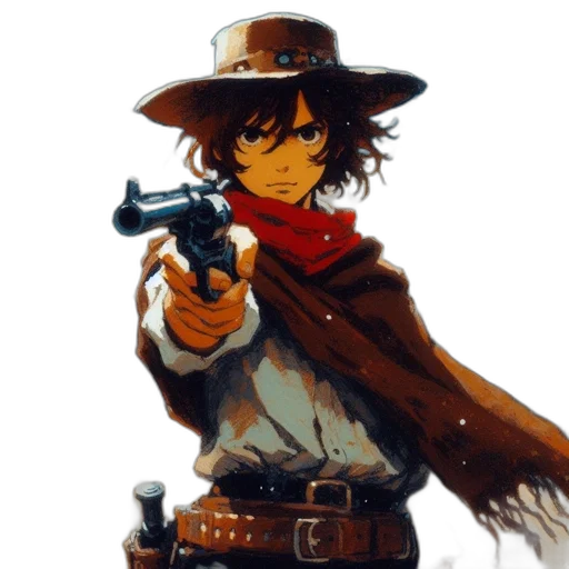 weapon, hat, staff, jacket transparent PNG cut-out