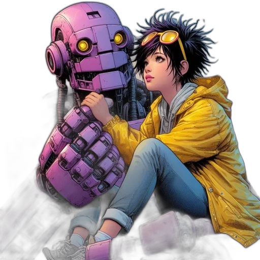 robot, jacket, weapon, cyberpunk transparent PNG cut-out