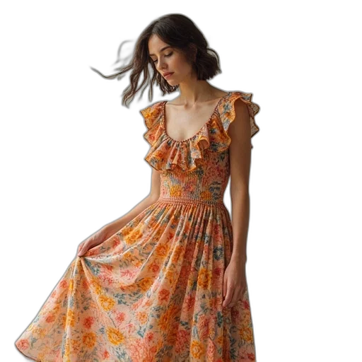 dress, zimmerman, ruffled, floral transparent PNG cut-out