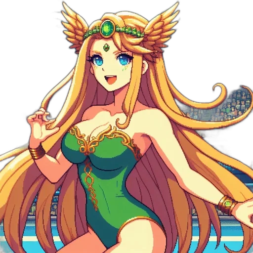 dress, crown, staff, pixel art transparent PNG cut-out