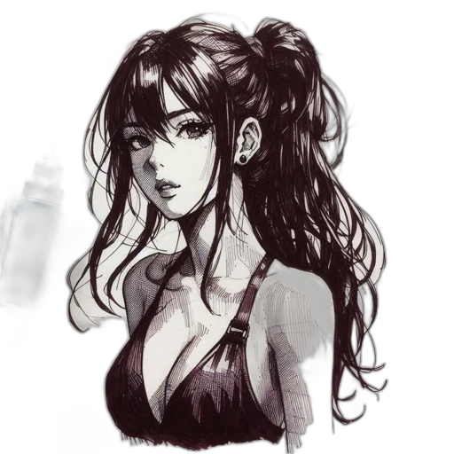 dress, hair, face, concept art transparent PNG cut-out