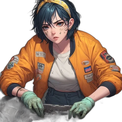 jacket, staff, weapon, face transparent PNG cut-out
