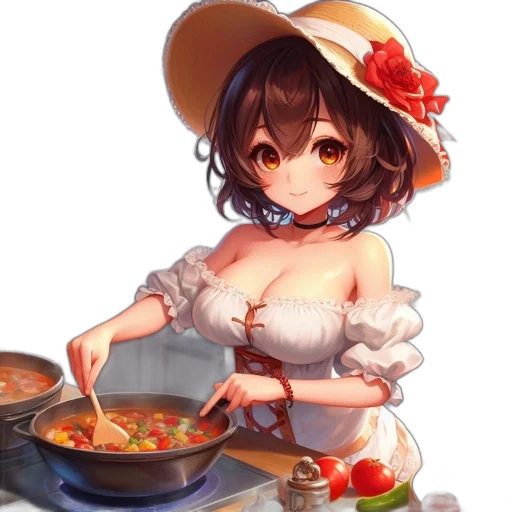 food, hat, dress, staff transparent PNG cut-out