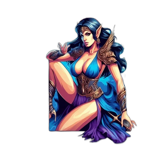 dress, jewelry, staff, fantasy art transparent PNG cut-out