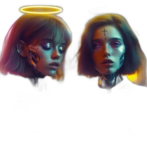 face, concept art, cyberpunk, photorealistic transparent PNG cut-out